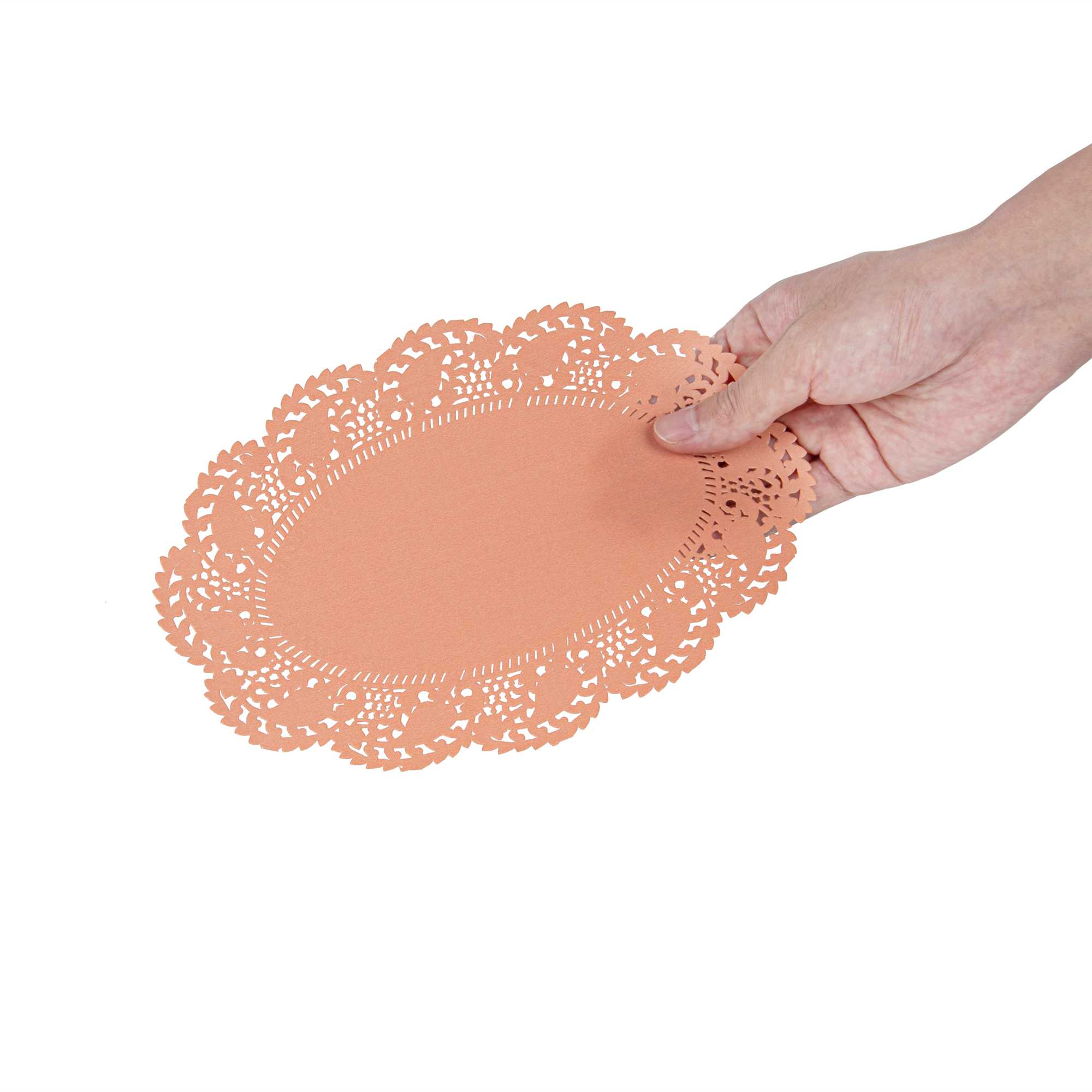 Pastry Tek Oval Coral Paper Doilies - Lace - 9" x 6 1/2" - 100 count box