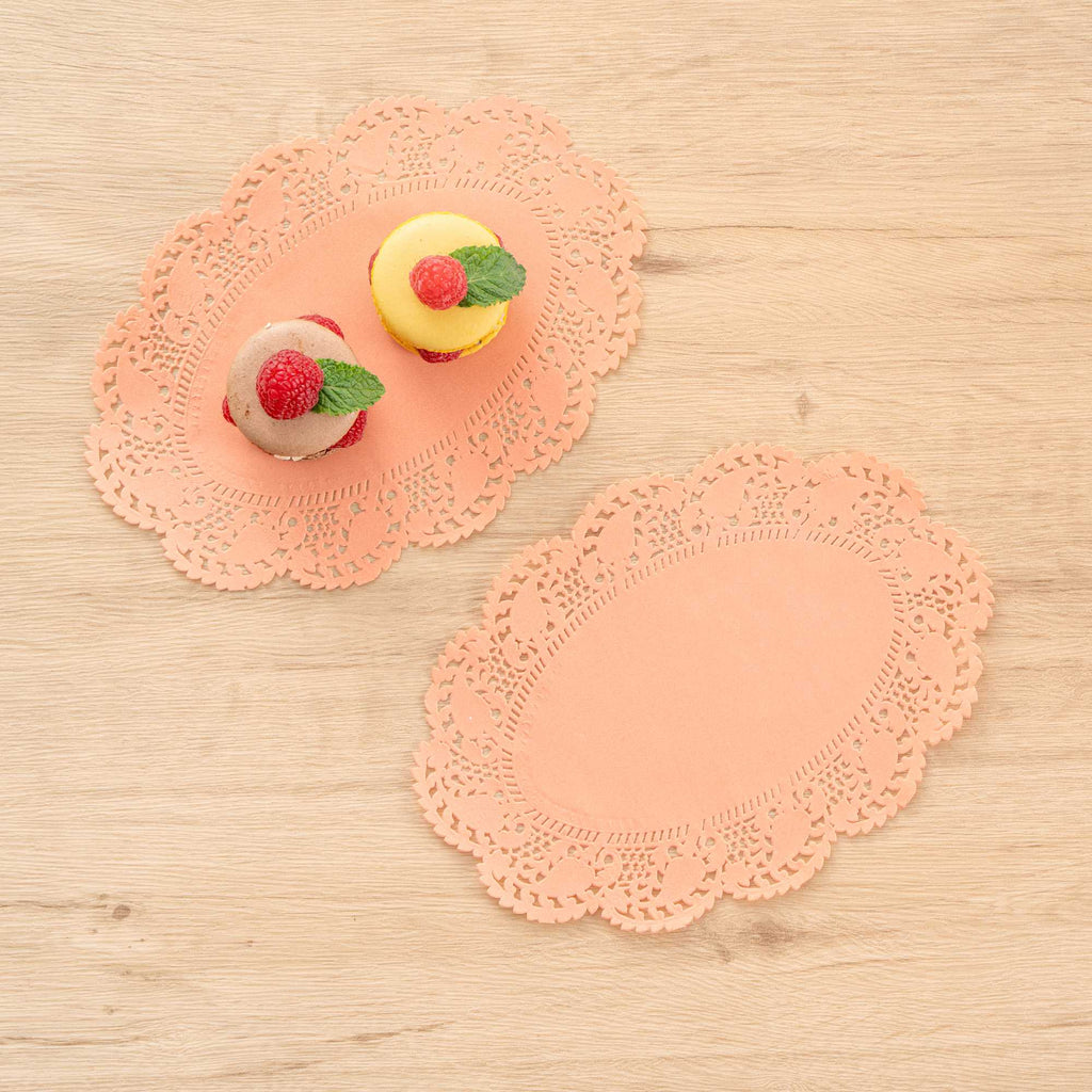 Pastry Tek Oval Coral Paper Doilies - Lace - 9" x 6 1/2" - 4000 count box