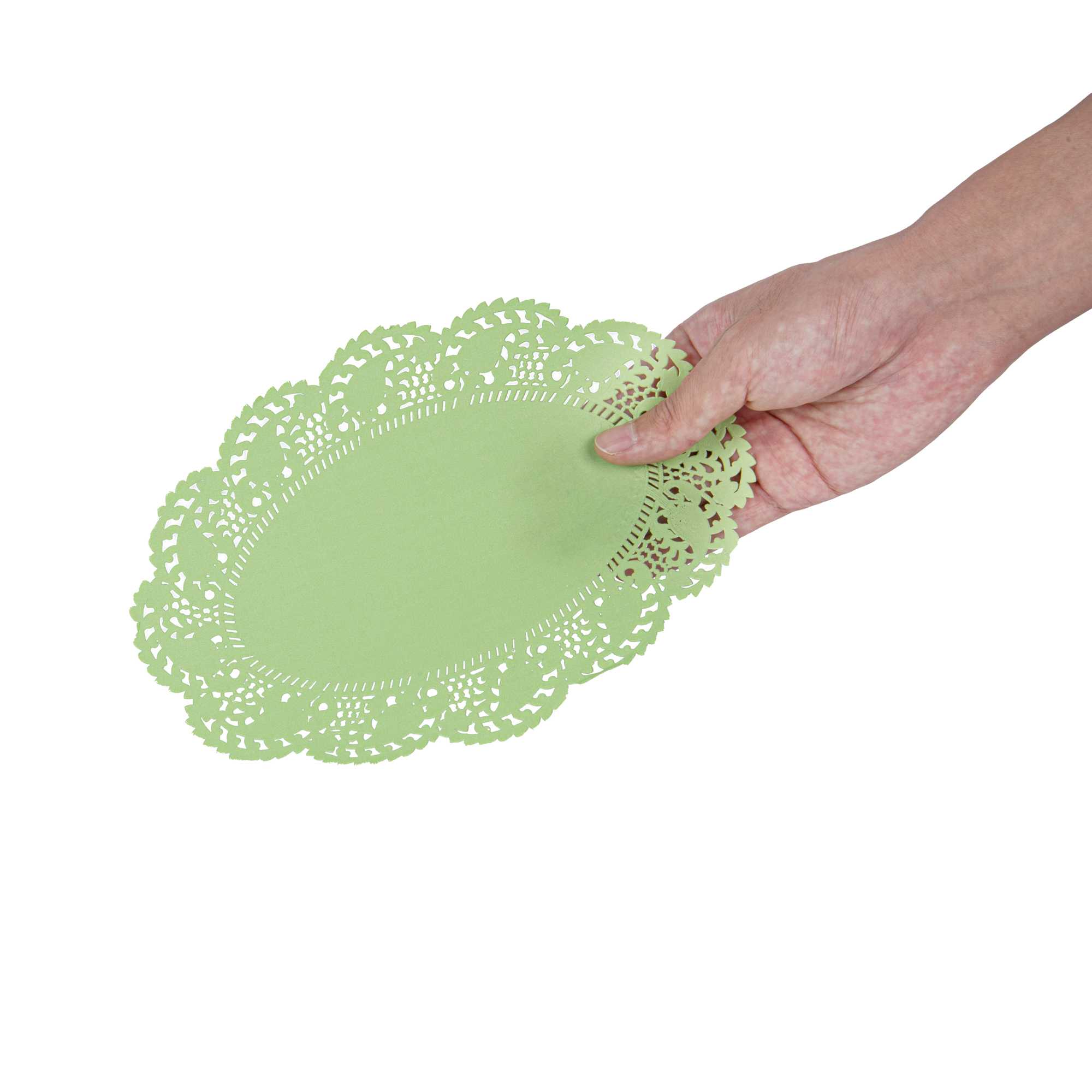 Pastry Tek Oval Green Paper Doilies - Lace - 9" x 6 1/2" - 100 count box