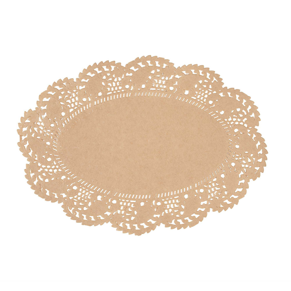 Pastry Tek Oval Kraft Paper Doilies - Lace - 9" x 6 1/2" - 100 count box