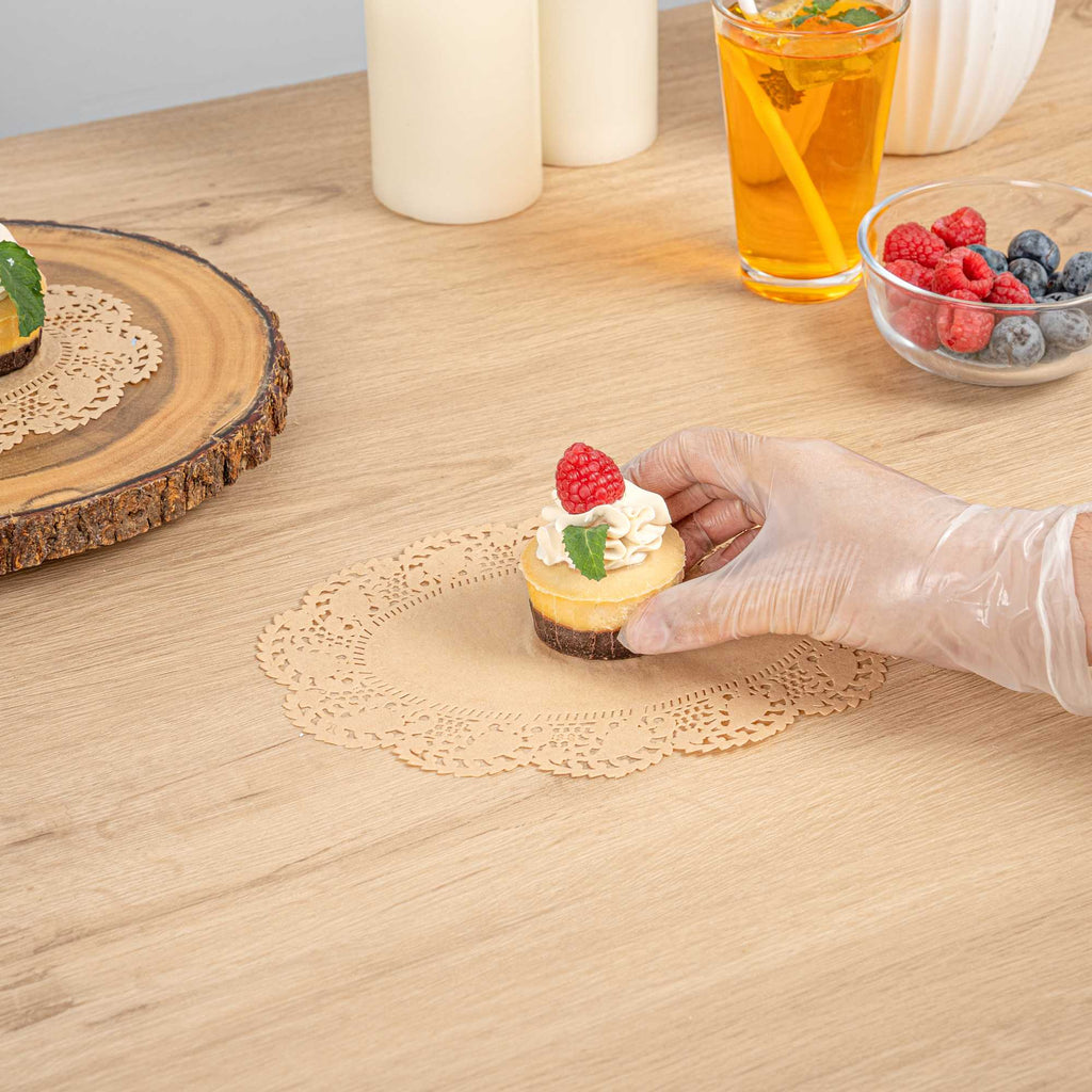 Pastry Tek Oval Kraft Paper Doilies - Lace - 9" x 6 1/2" - 100 count box