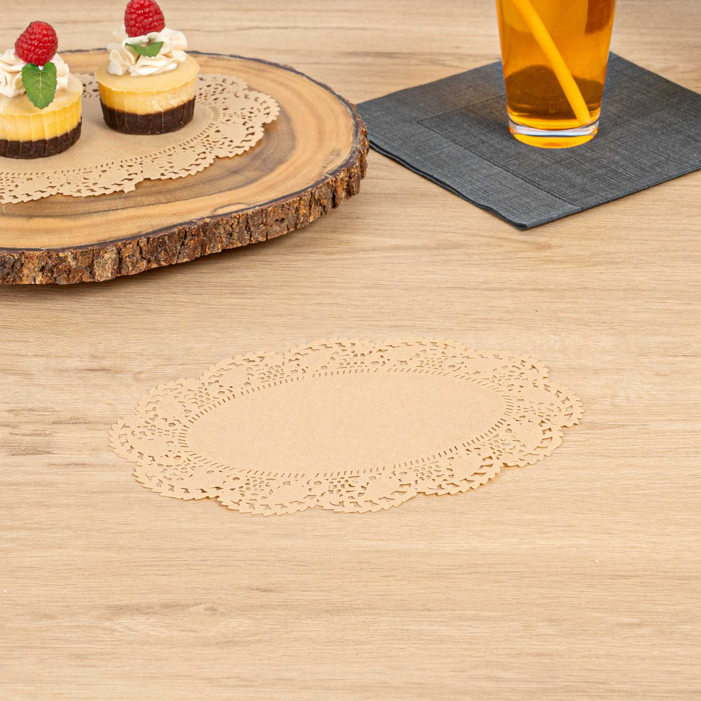 Pastry Tek Oval Kraft Paper Doilies - Lace - 9" x 6 1/2" - 4000 count box