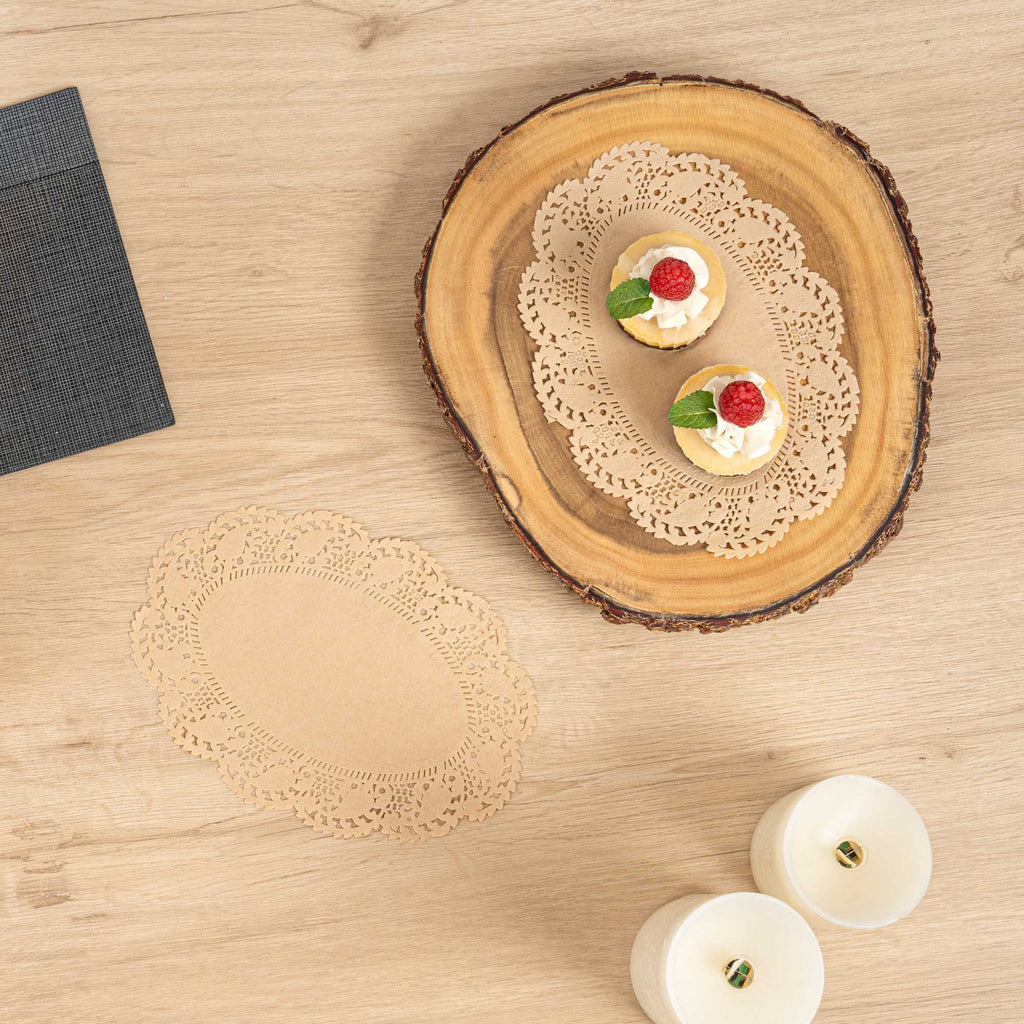 Pastry Tek Oval Kraft Paper Doilies - Lace - 9" x 6 1/2" - 4000 count box