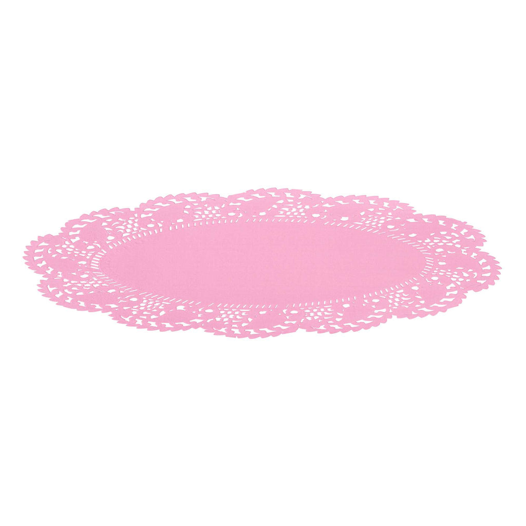 Pastry Tek Oval Pink Paper Doilies - Lace - 9" x 6 1/2" - 4000 count box