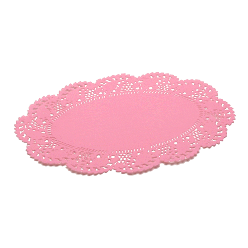 Pastry Tek Oval Pink Paper Doilies - Lace - 9" x 6 1/2" - 100 count box