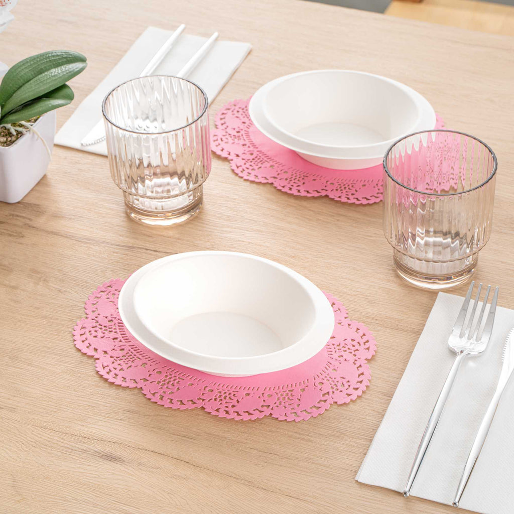 Pastry Tek Oval Pink Paper Doilies - Lace - 9" x 6 1/2" - 100 count box