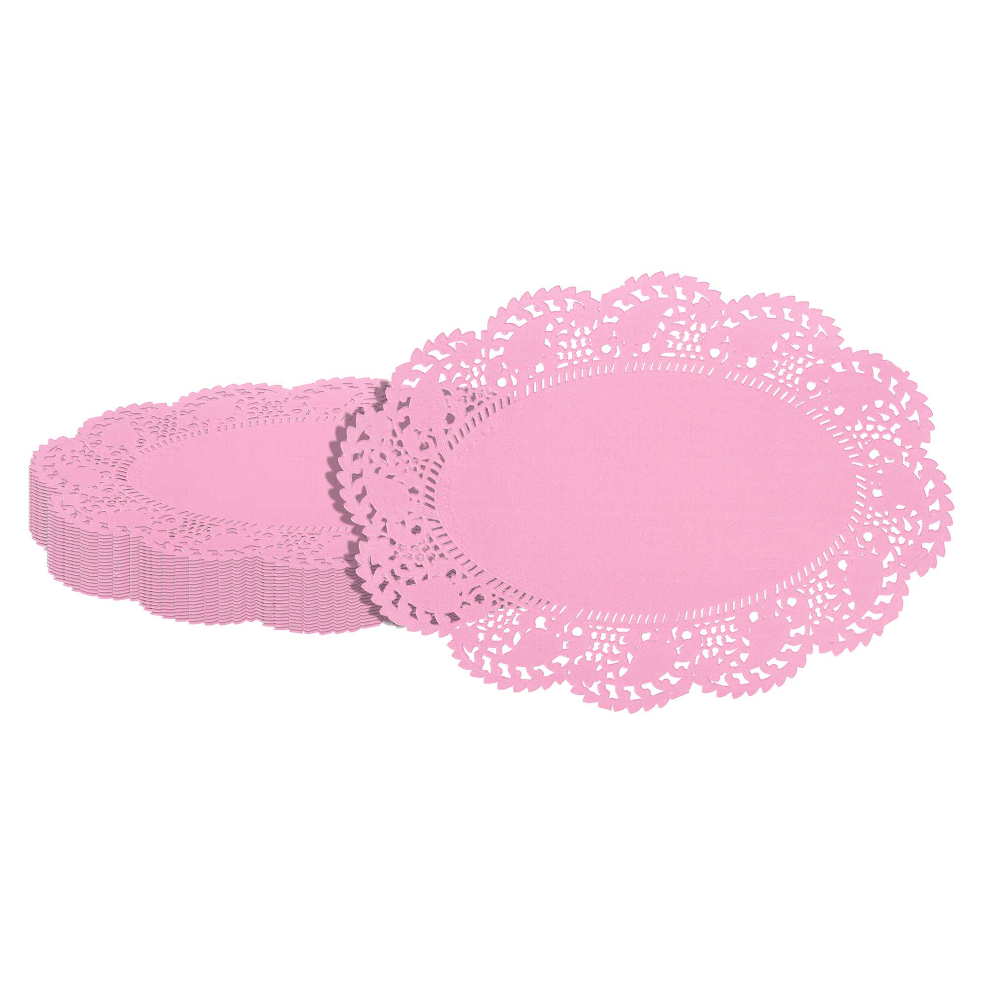 Pastry Tek Oval Pink Paper Doilies - Lace - 9" x 6 1/2" - 4000 count box