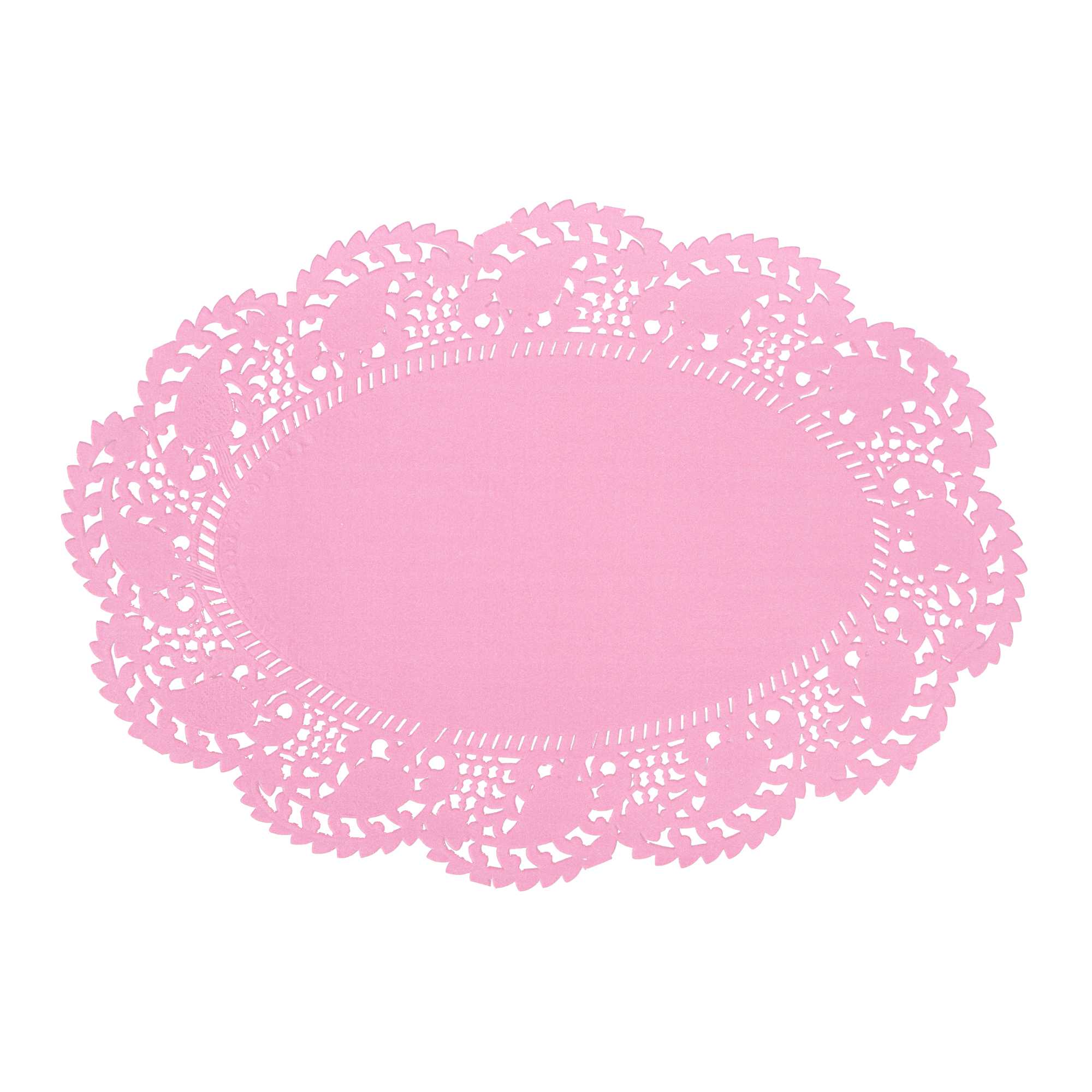 Pastry Tek Oval Pink Paper Doilies - Lace - 9" x 6 1/2" - 4000 count box
