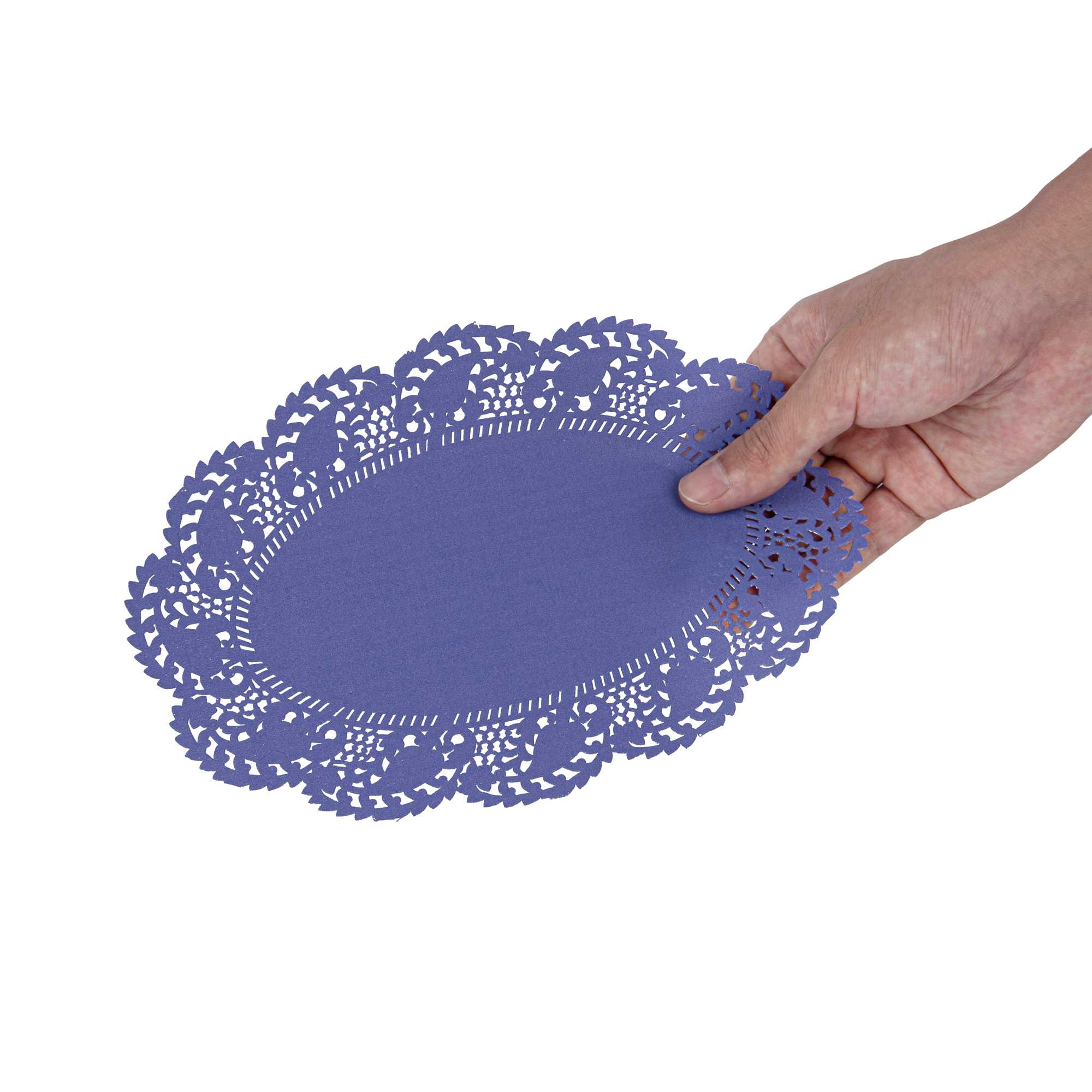 Pastry Tek Oval Purple Paper Doilies - Lace - 9" x 6 1/2" - 100 count box
