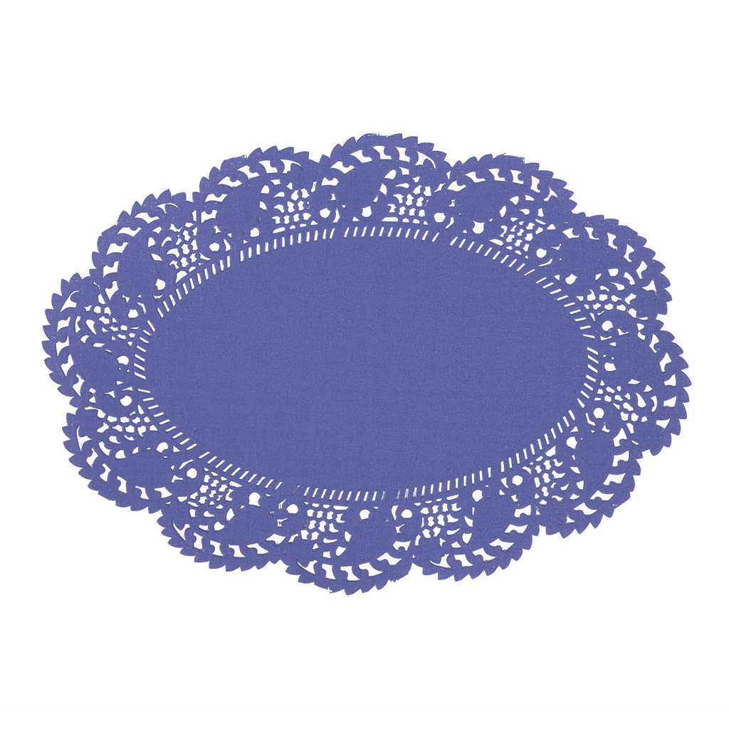 Pastry Tek Oval Purple Paper Doilies - Lace - 9" x 6 1/2" - 100 count box