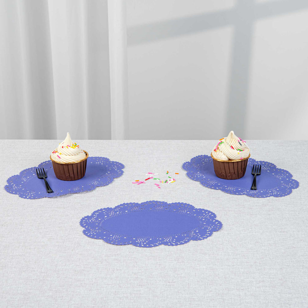 Pastry Tek Oval Purple Paper Doilies - Lace - 9" x 6 1/2" - 100 count box