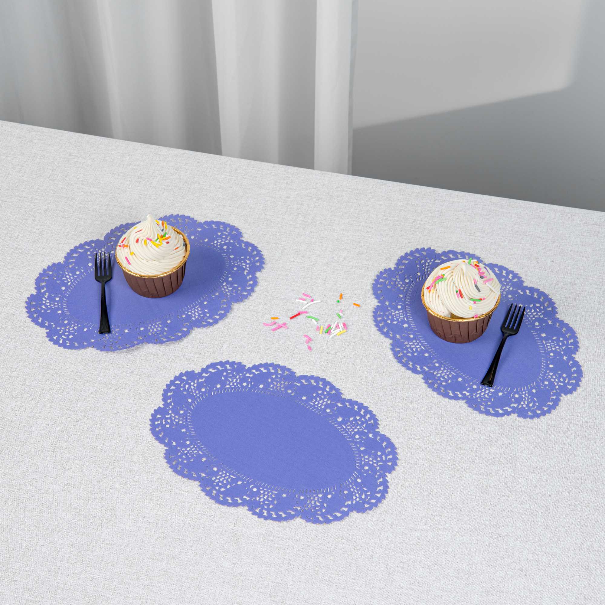 Pastry Tek Oval Purple Paper Doilies - Lace - 9" x 6 1/2" - 100 count box