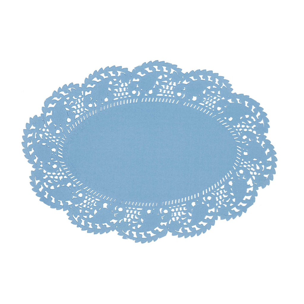 Pastry Tek Oval Sky Blue Paper Doilies - Lace - 9" x 6 1/2" - 100 count box