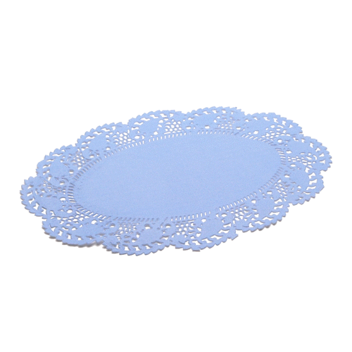 Pastry Tek Oval Sky Blue Paper Doilies - Lace - 9" x 6 1/2" - 4000 count box