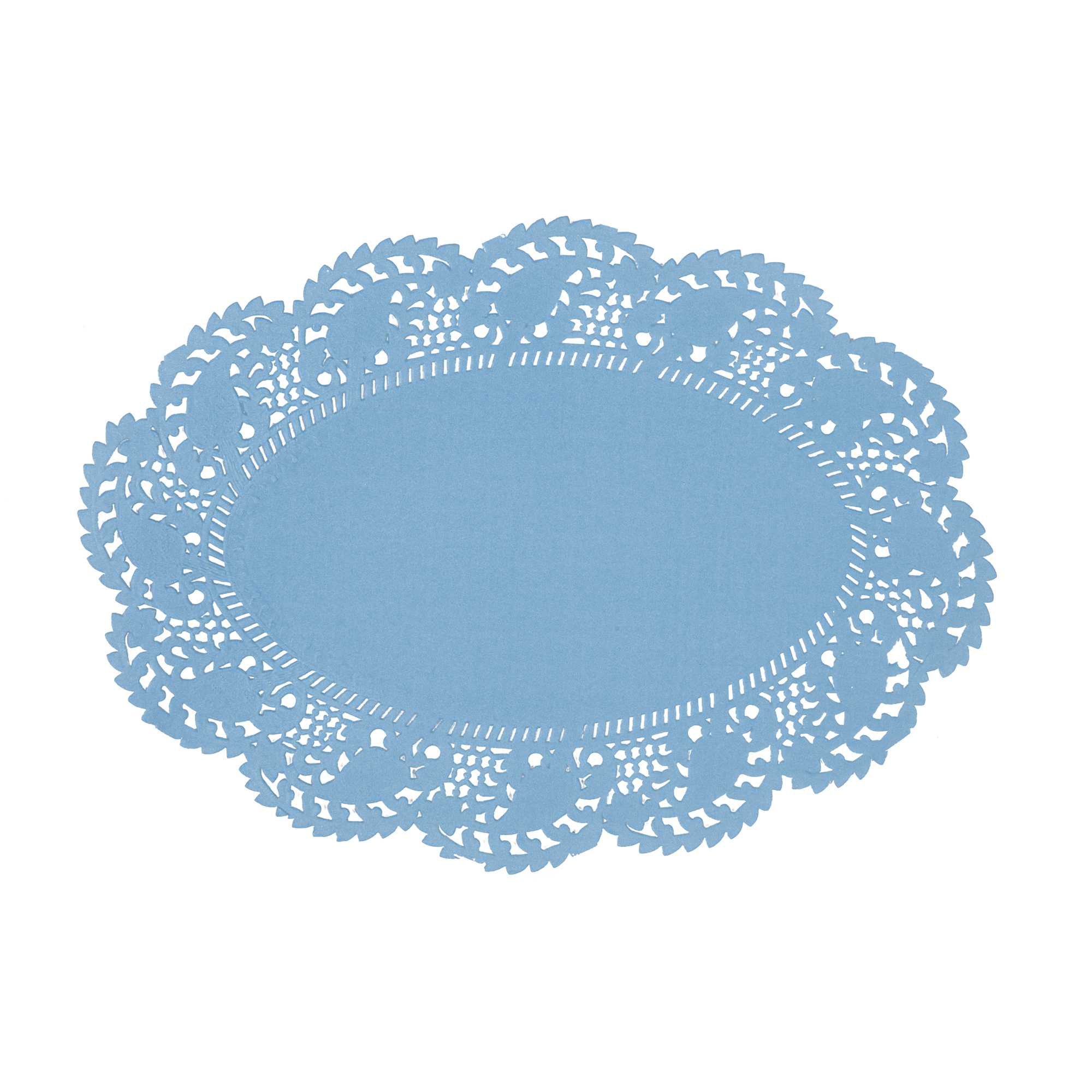 Pastry Tek Oval Sky Blue Paper Doilies - Lace - 9" x 6 1/2" - 4000 count box