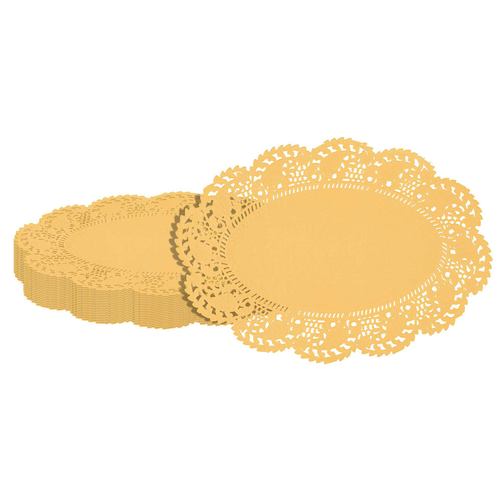 Pastry Tek Oval Orange Paper Doilies - Lace - 9" x 6 1/2" - 100 count box
