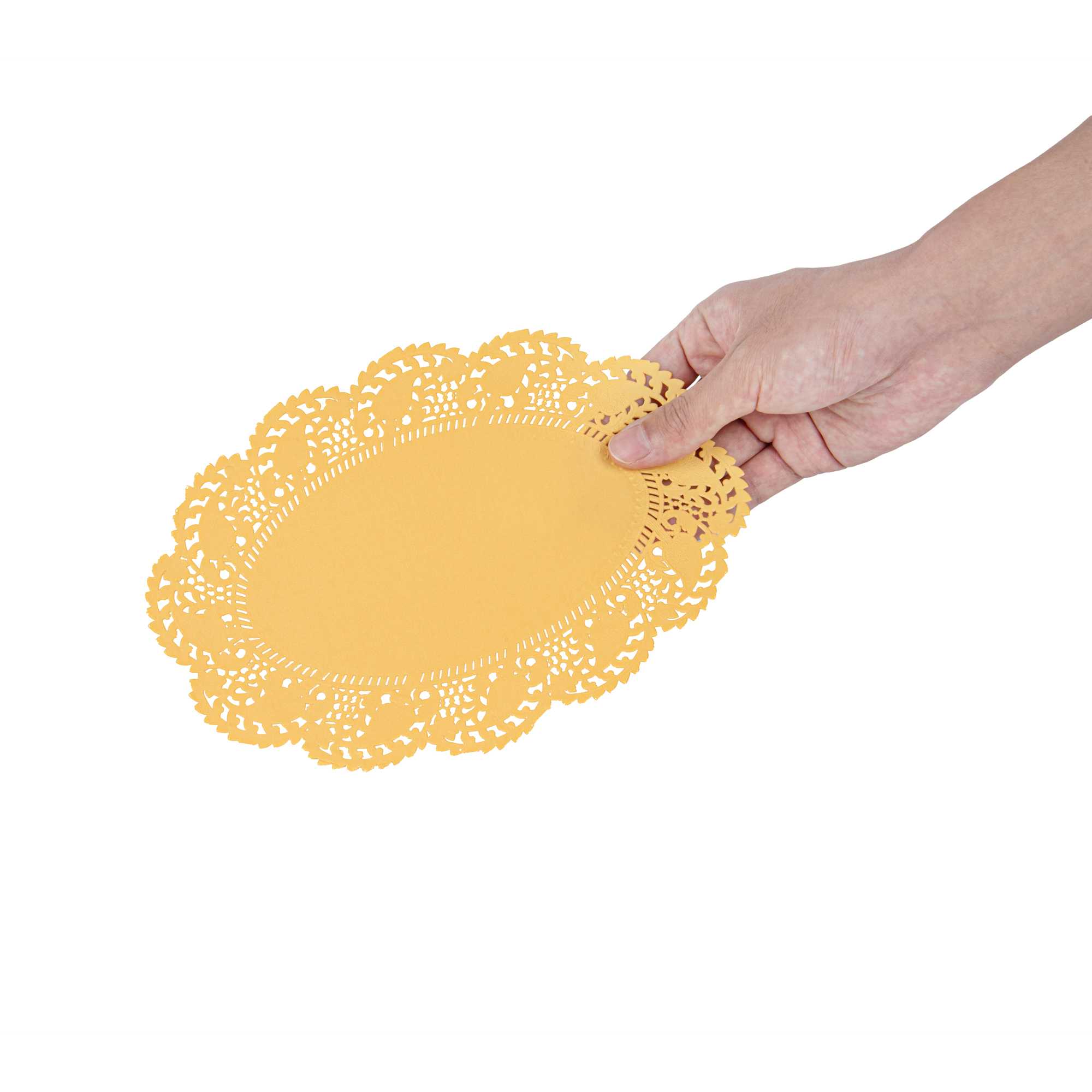 Pastry Tek Oval Orange Paper Doilies - Lace - 9" x 6 1/2" - 100 count box