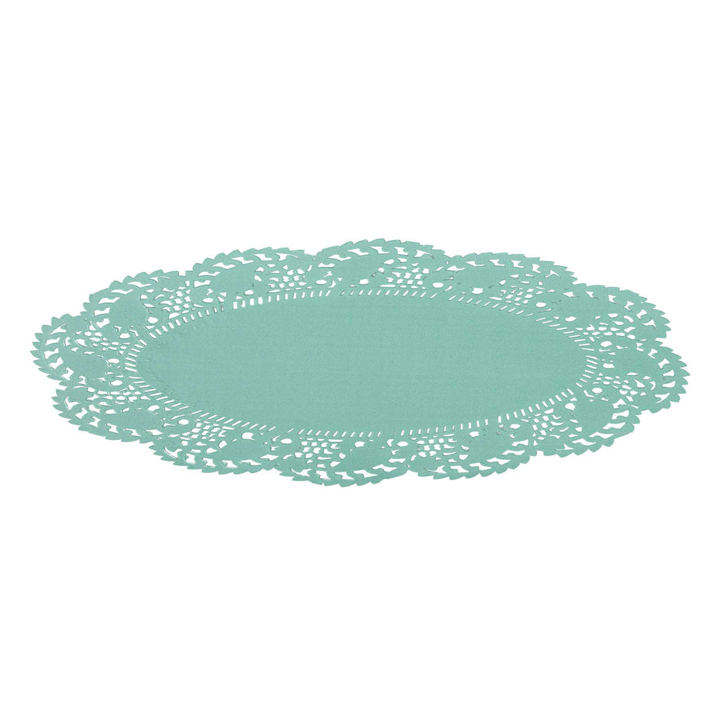 Pastry Tek Oval Teal Paper Doilies - Lace - 9" x 6 1/2" - 4000 count box