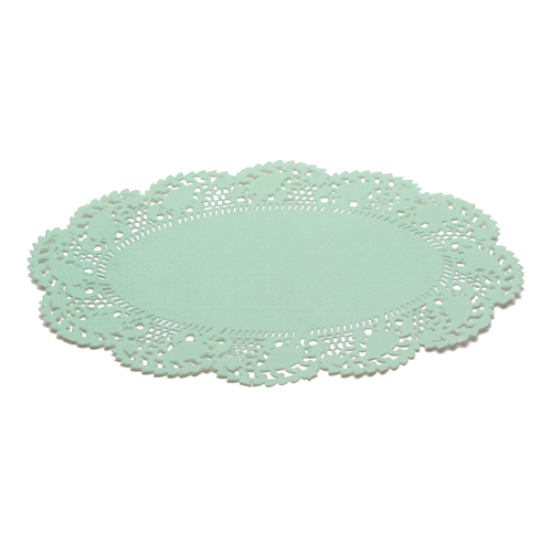 Pastry Tek Oval Teal Paper Doilies - Lace - 9" x 6 1/2" - 100 count box