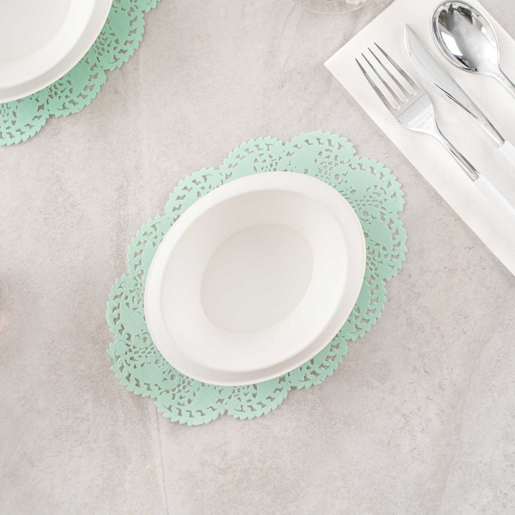 Pastry Tek Oval Teal Paper Doilies - Lace - 9" x 6 1/2" - 100 count box