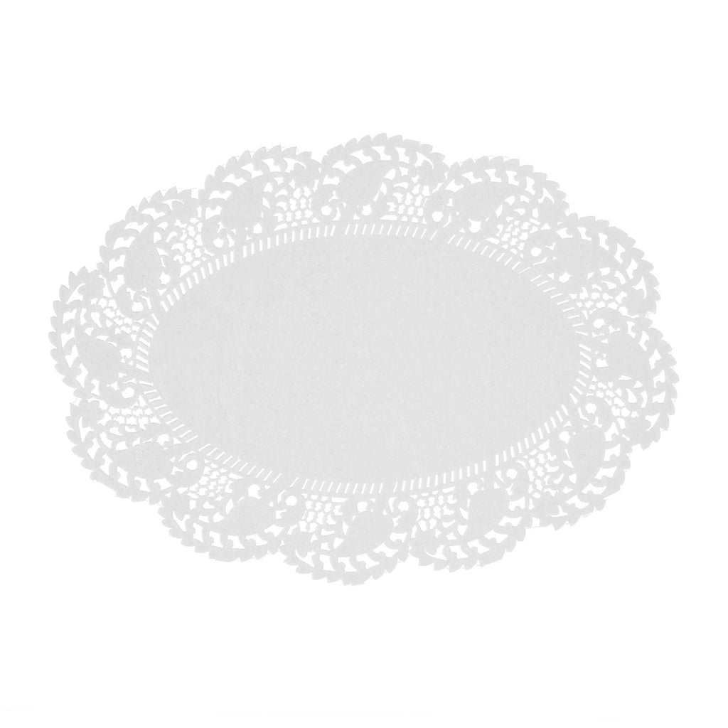 Pastry Tek Oval White Paper Doilies - Lace - 9" x 6 1/2" - 100 count box