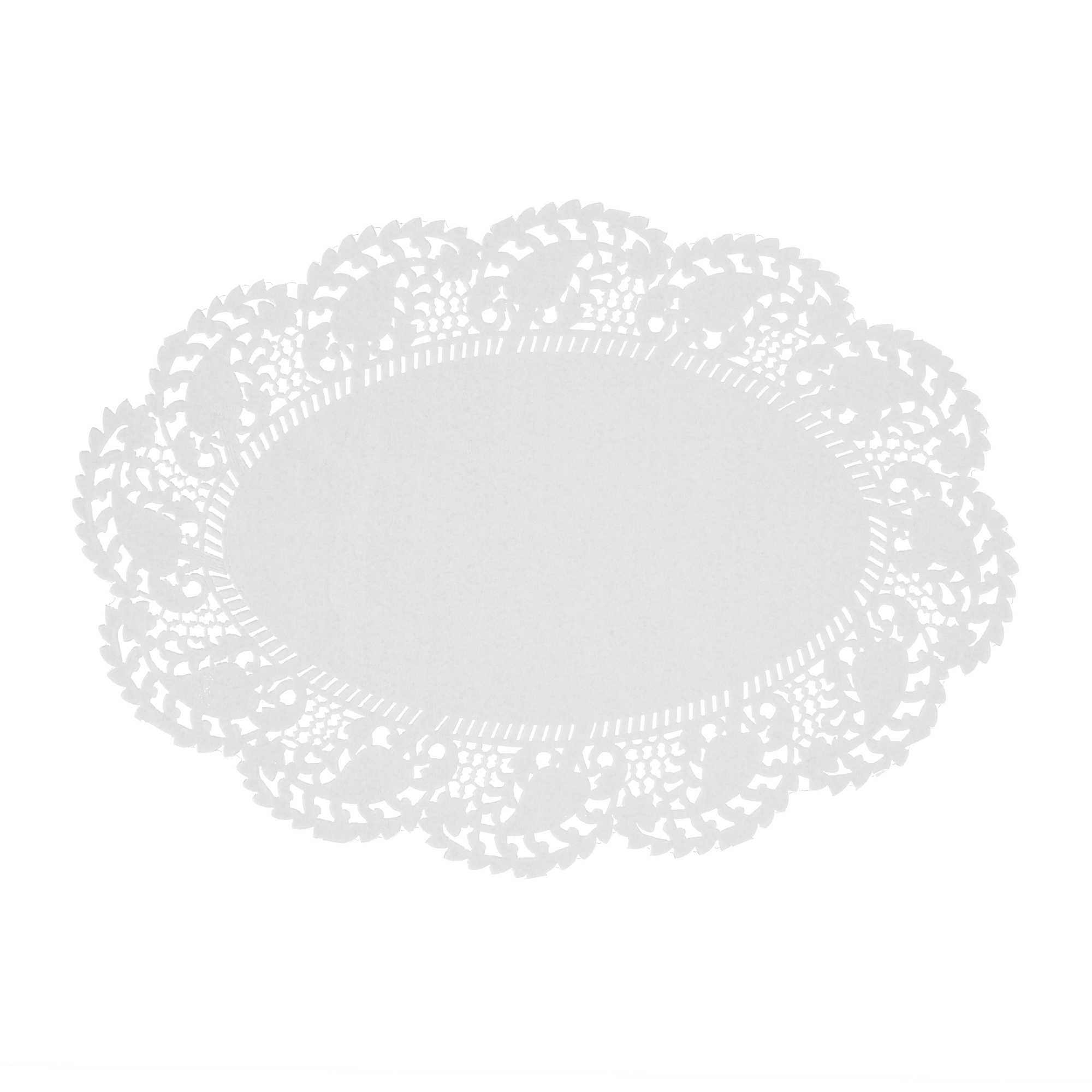 Pastry Tek Oval White Paper Doilies - Lace - 9" x 6 1/2" - 100 count box