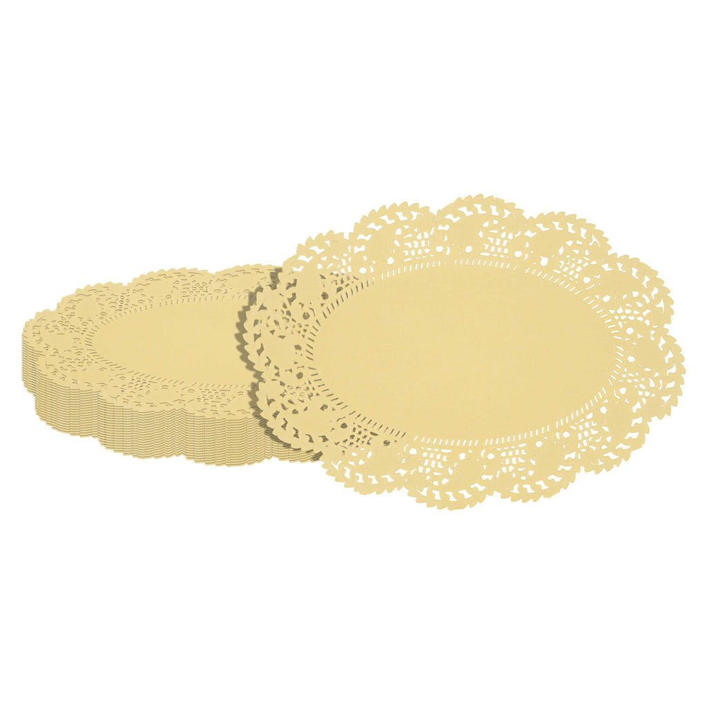 Pastry Tek Oval Yellow Paper Doilies - Lace - 9" x 6 1/2" - 100 count box
