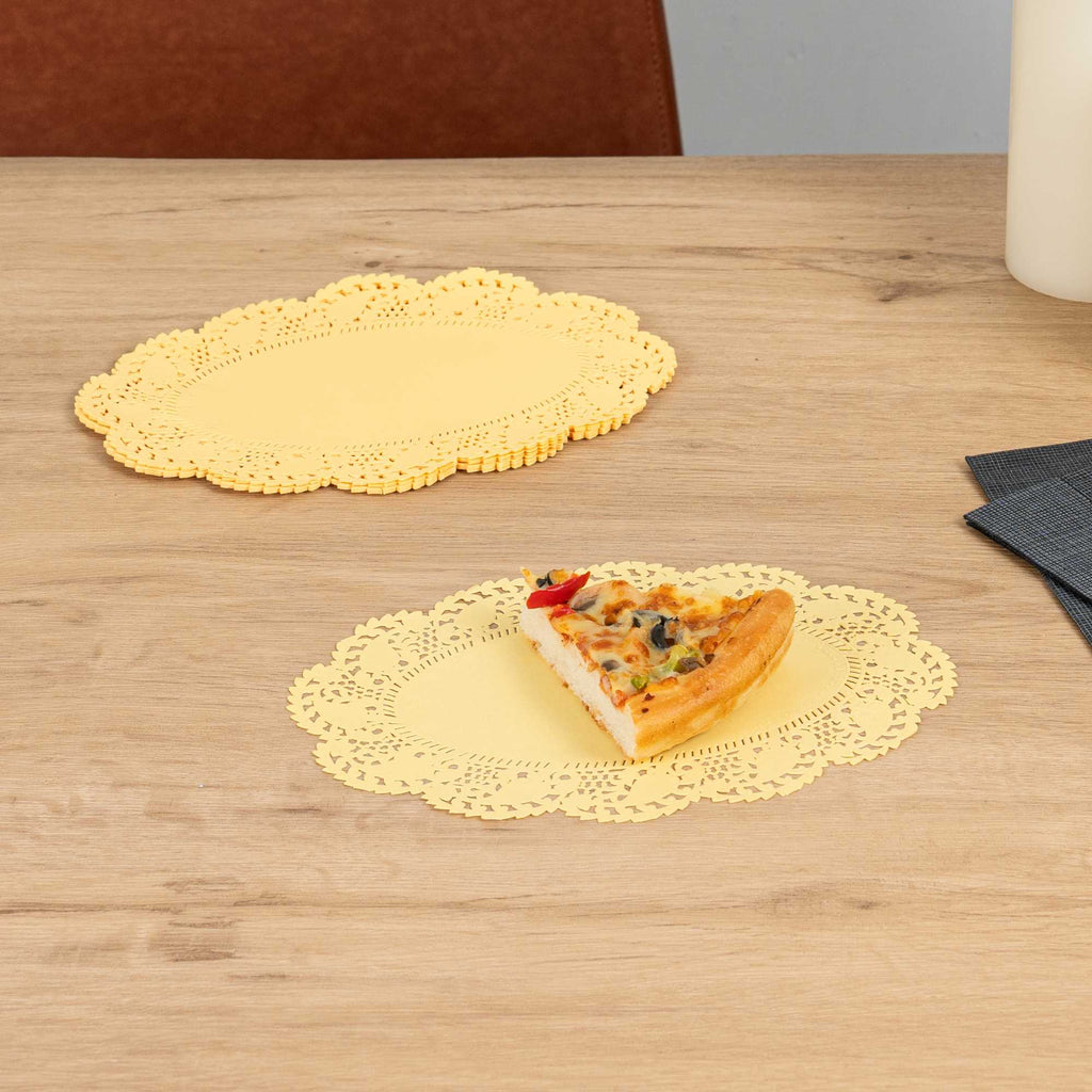 Pastry Tek Oval Yellow Paper Doilies - Lace - 9" x 6 1/2" - 4000 count box