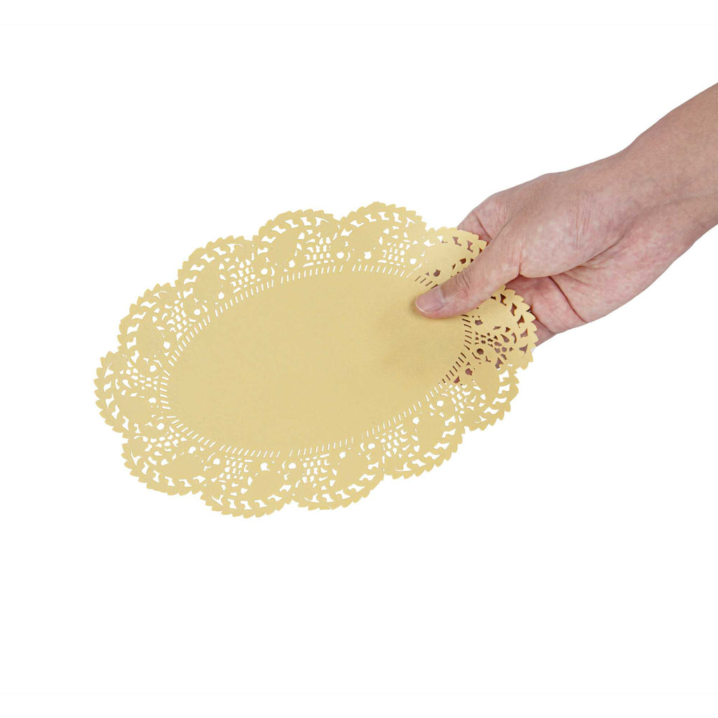 Pastry Tek Oval Yellow Paper Doilies - Lace - 9" x 6 1/2" - 4000 count box