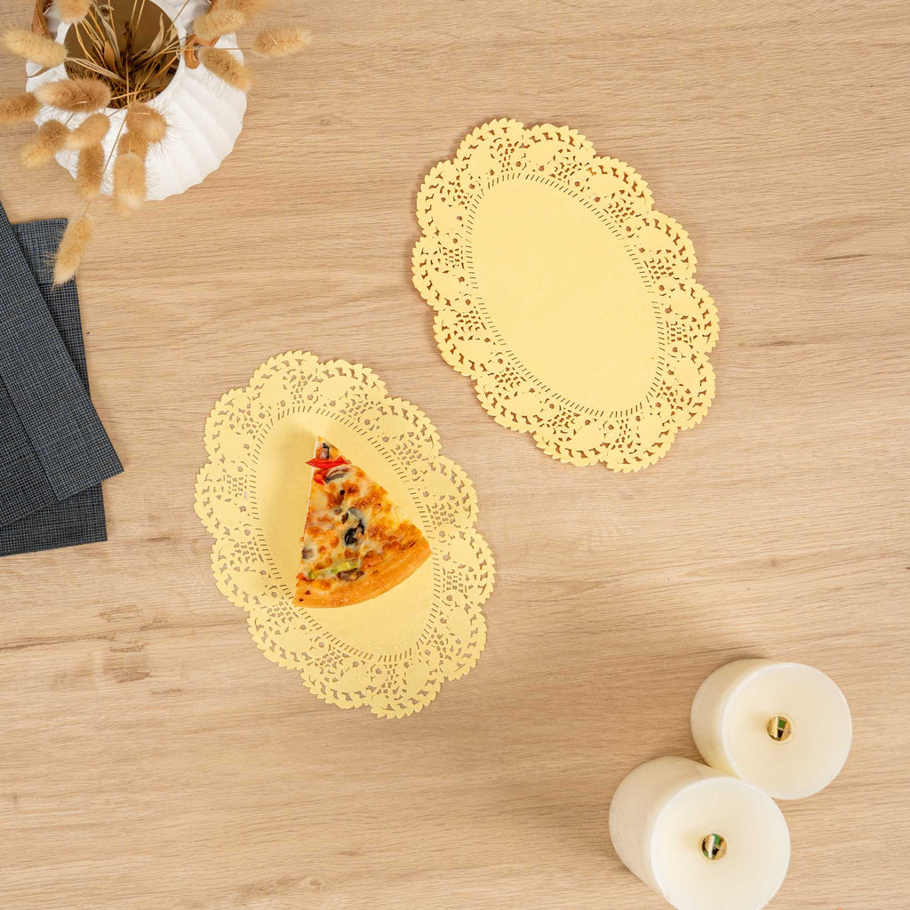 Pastry Tek Oval Yellow Paper Doilies - Lace - 9" x 6 1/2" - 4000 count box