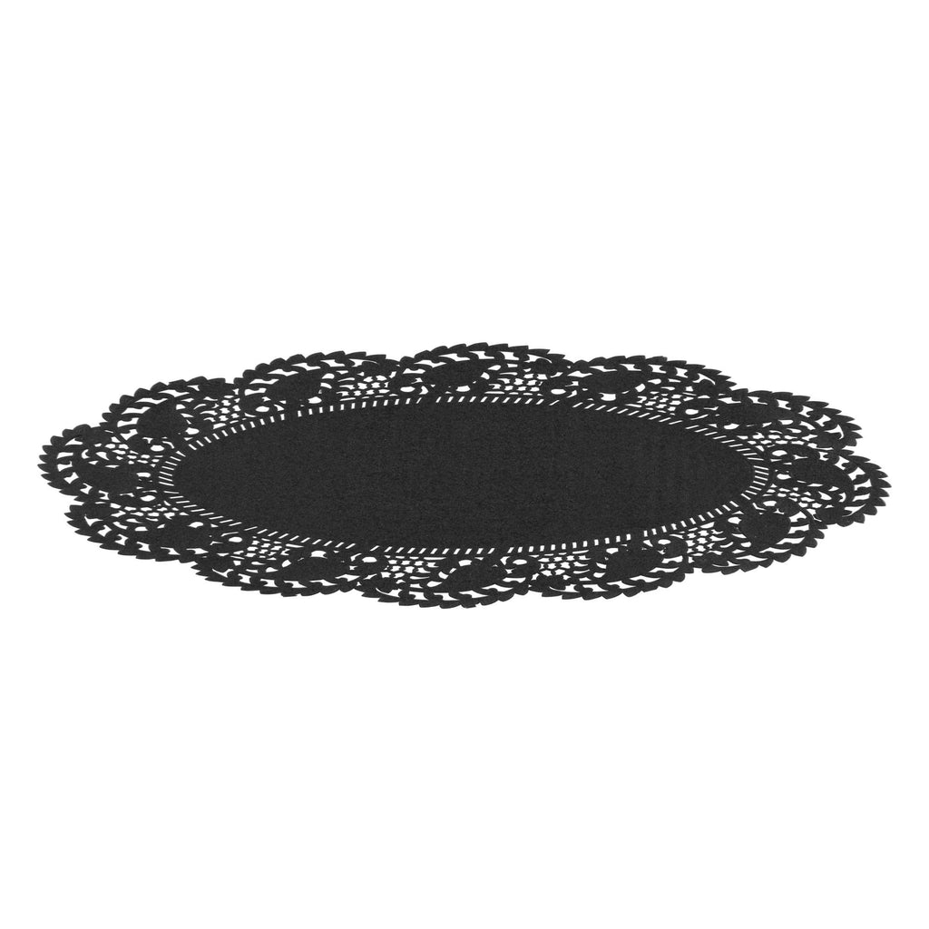 Pastry Tek Oval Black Paper Doilies - Lace - 10 1/2" x 6 1/2" - 100 count box