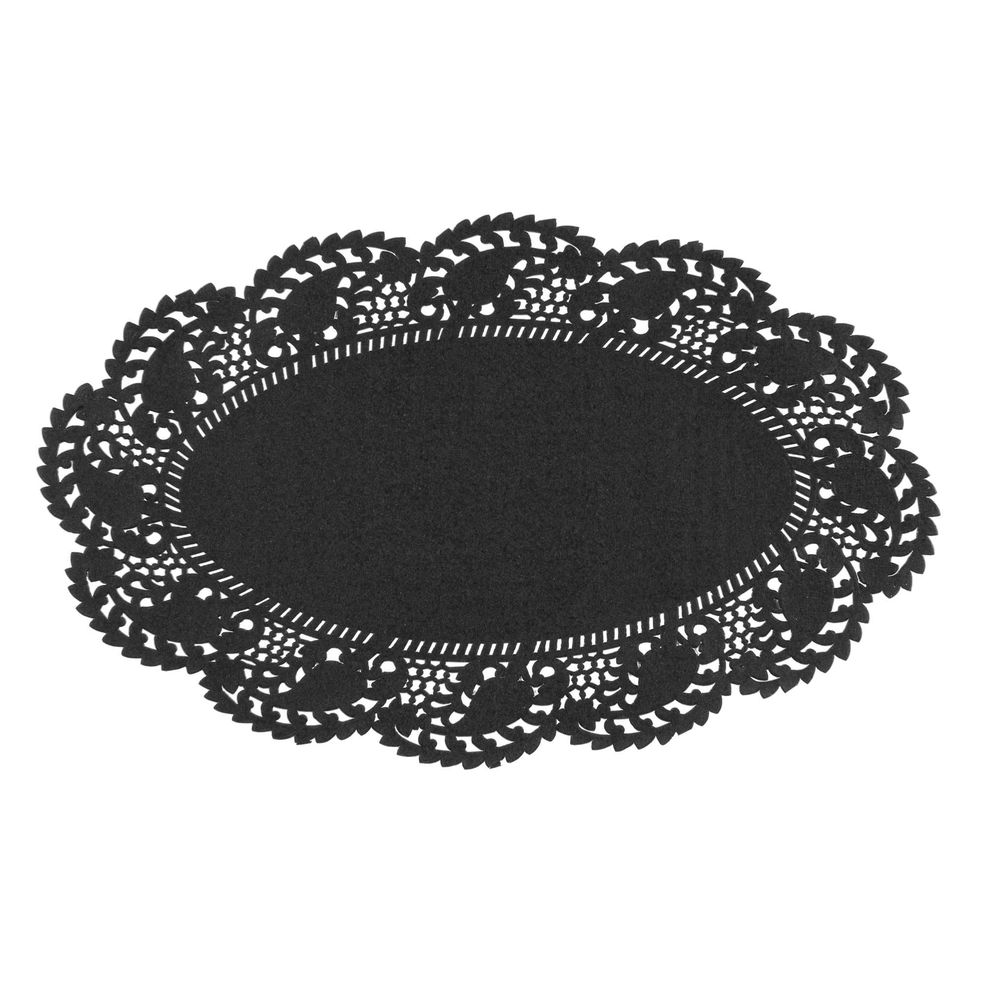 Pastry Tek Oval Black Paper Doilies - Lace - 10 1/2" x 6 1/2" - 100 count box