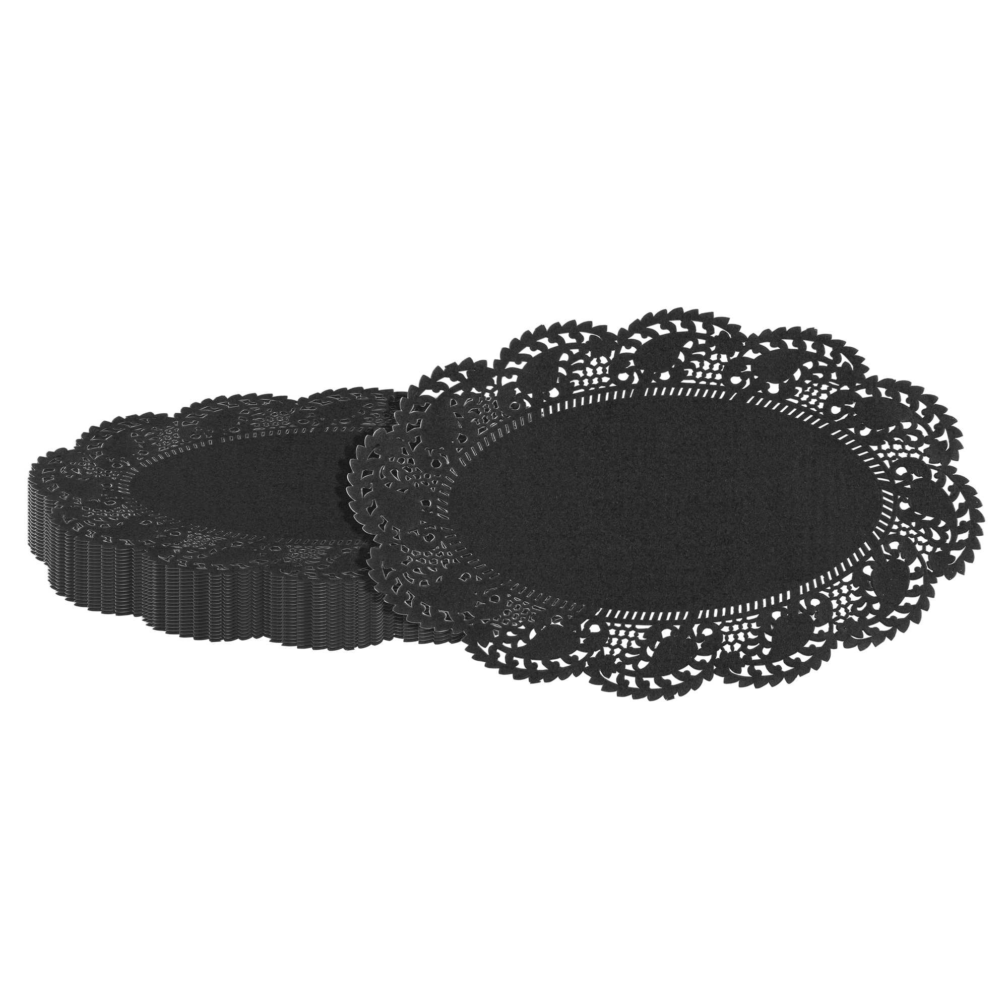 Pastry Tek Oval Black Paper Doilies - Lace - 10 1/2" x 6 1/2" - 4000 count box