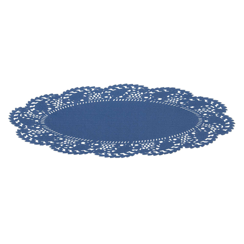 Pastry Tek Oval Navy Blue Paper Doilies - Lace - 10 1/2" x 6 1/2" - 4000 count box