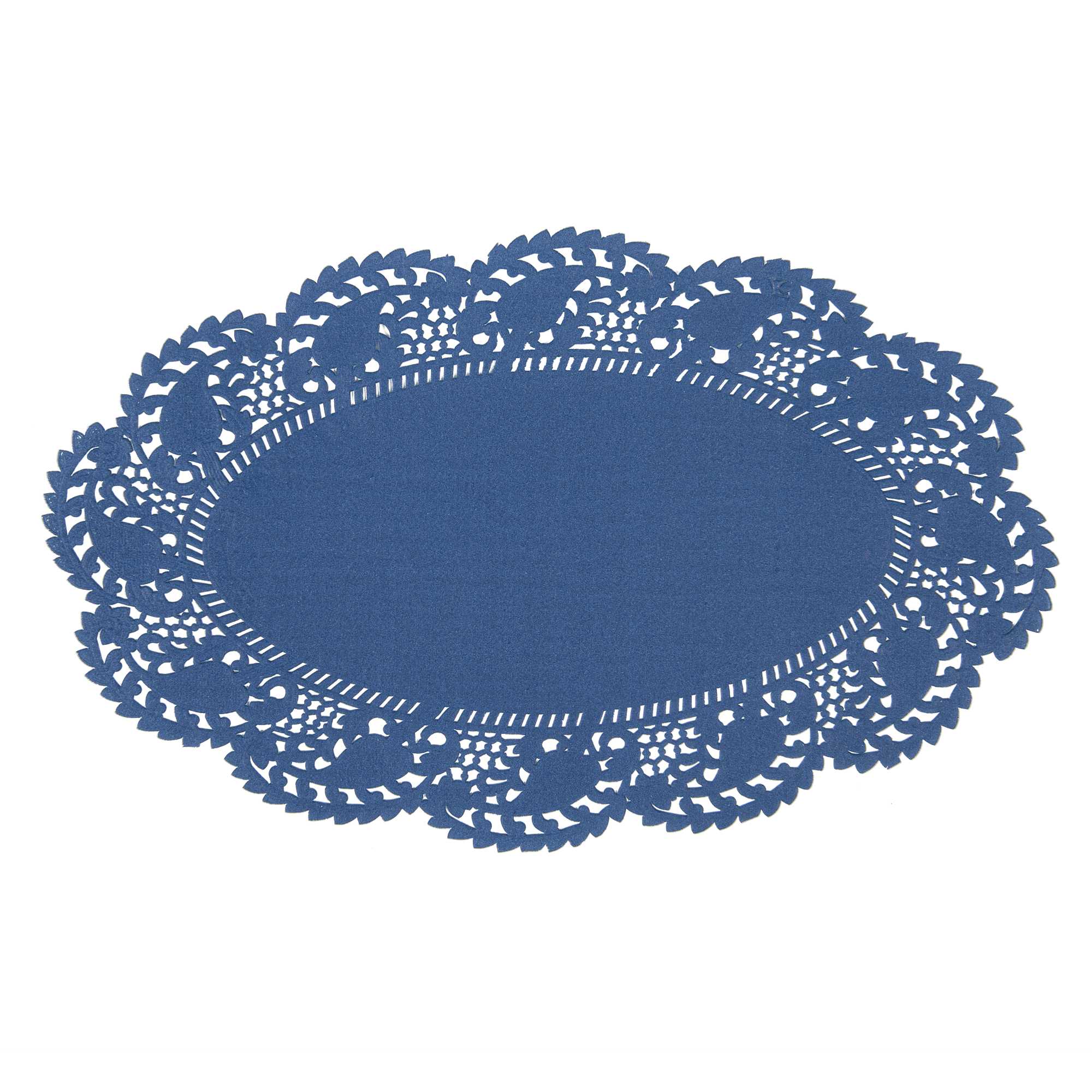 Pastry Tek Oval Navy Blue Paper Doilies - Lace - 10 1/2" x 6 1/2" - 100 count box