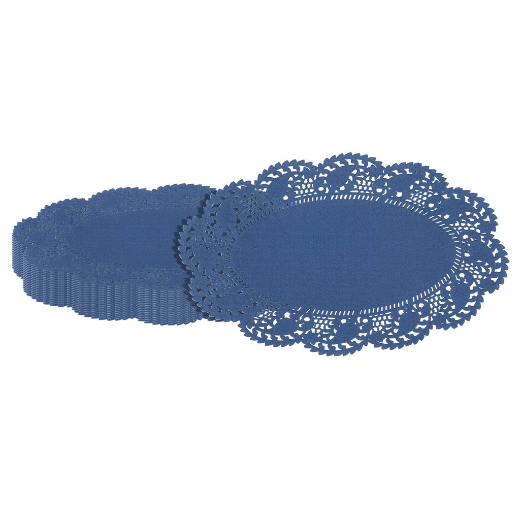 Pastry Tek Oval Navy Blue Paper Doilies - Lace - 10 1/2" x 6 1/2" - 4000 count box