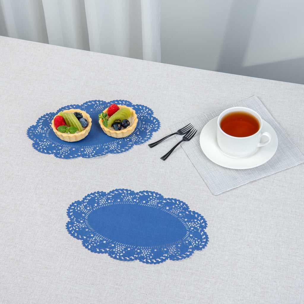 Pastry Tek Oval Navy Blue Paper Doilies - Lace - 10 1/2" x 6 1/2" - 4000 count box