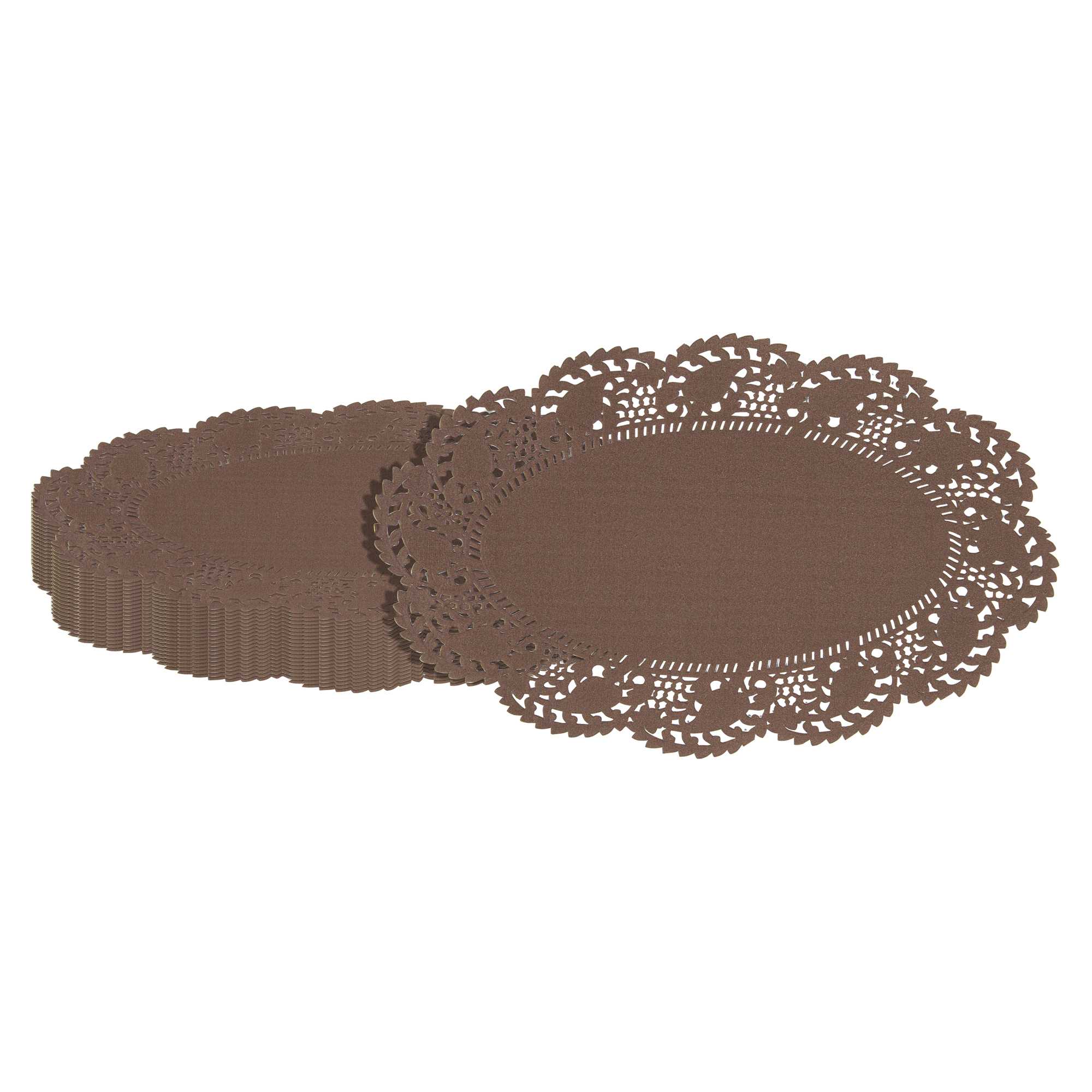 Pastry Tek Oval Brown Paper Doilies - Lace - 10 1/2" x 6 1/2" - 100 count box