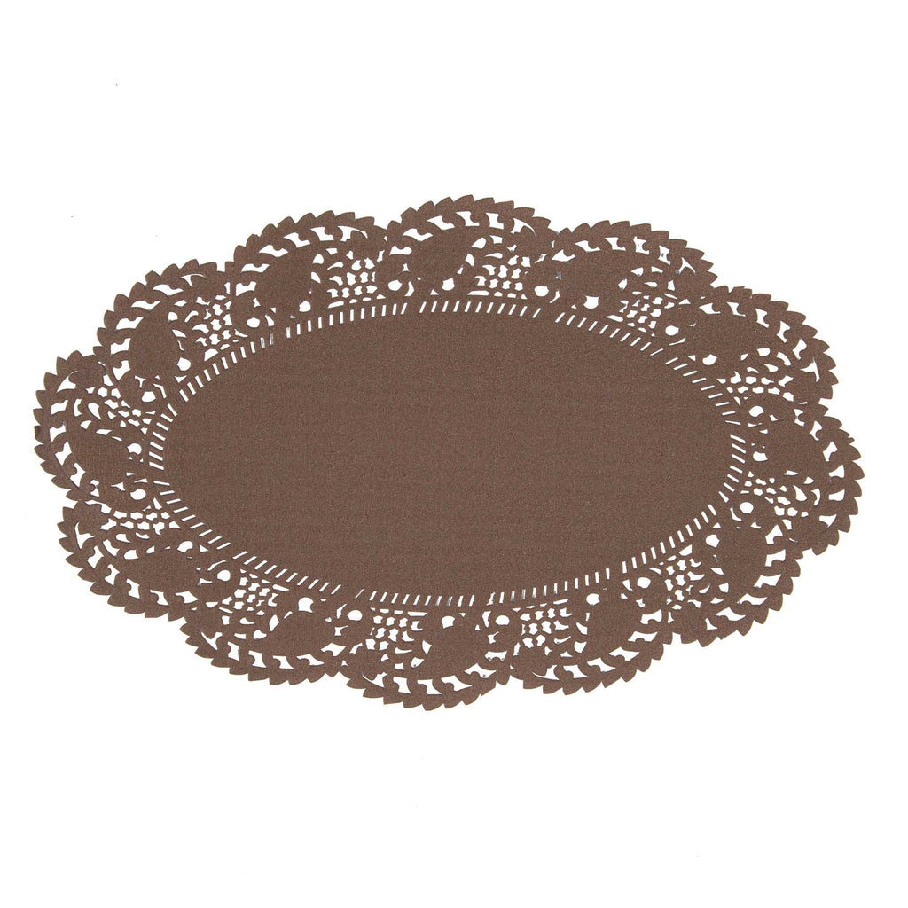 Pastry Tek Oval Brown Paper Doilies - Lace - 10 1/2" x 6 1/2" - 100 count box