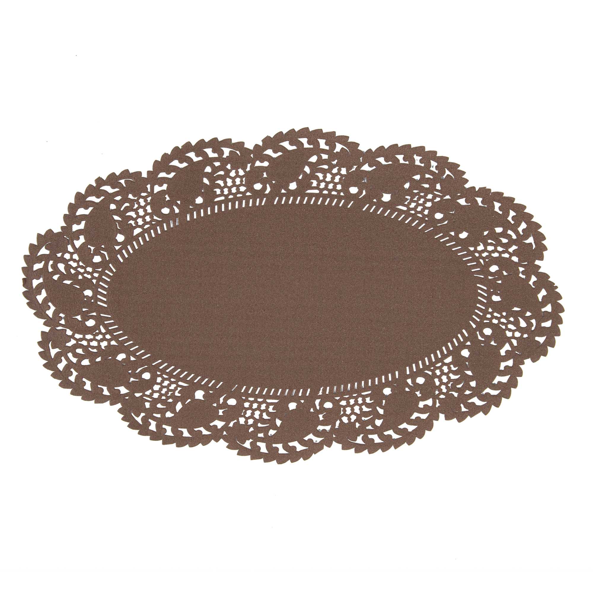 Pastry Tek Oval Brown Paper Doilies - Lace - 10 1/2" x 6 1/2" - 100 count box