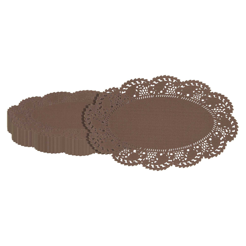 Pastry Tek Oval Brown Paper Doilies - Lace - 10 1/2" x 6 1/2" - 4000 count box