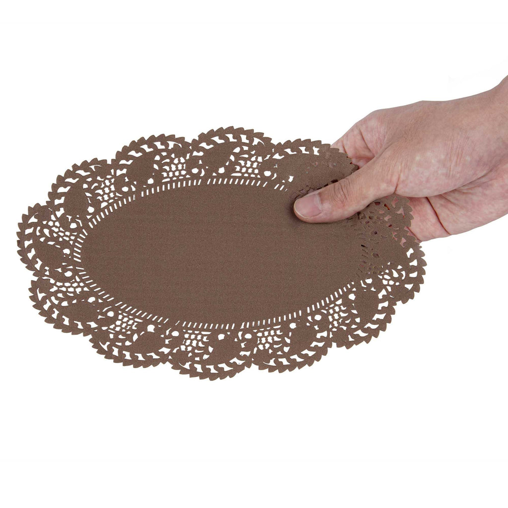 Pastry Tek Oval Brown Paper Doilies - Lace - 10 1/2" x 6 1/2" - 4000 count box