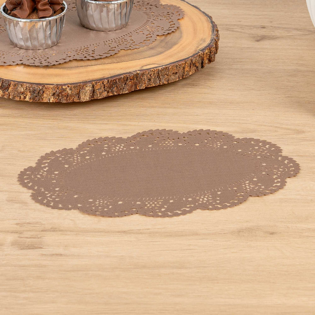 Pastry Tek Oval Brown Paper Doilies - Lace - 10 1/2" x 6 1/2" - 4000 count box