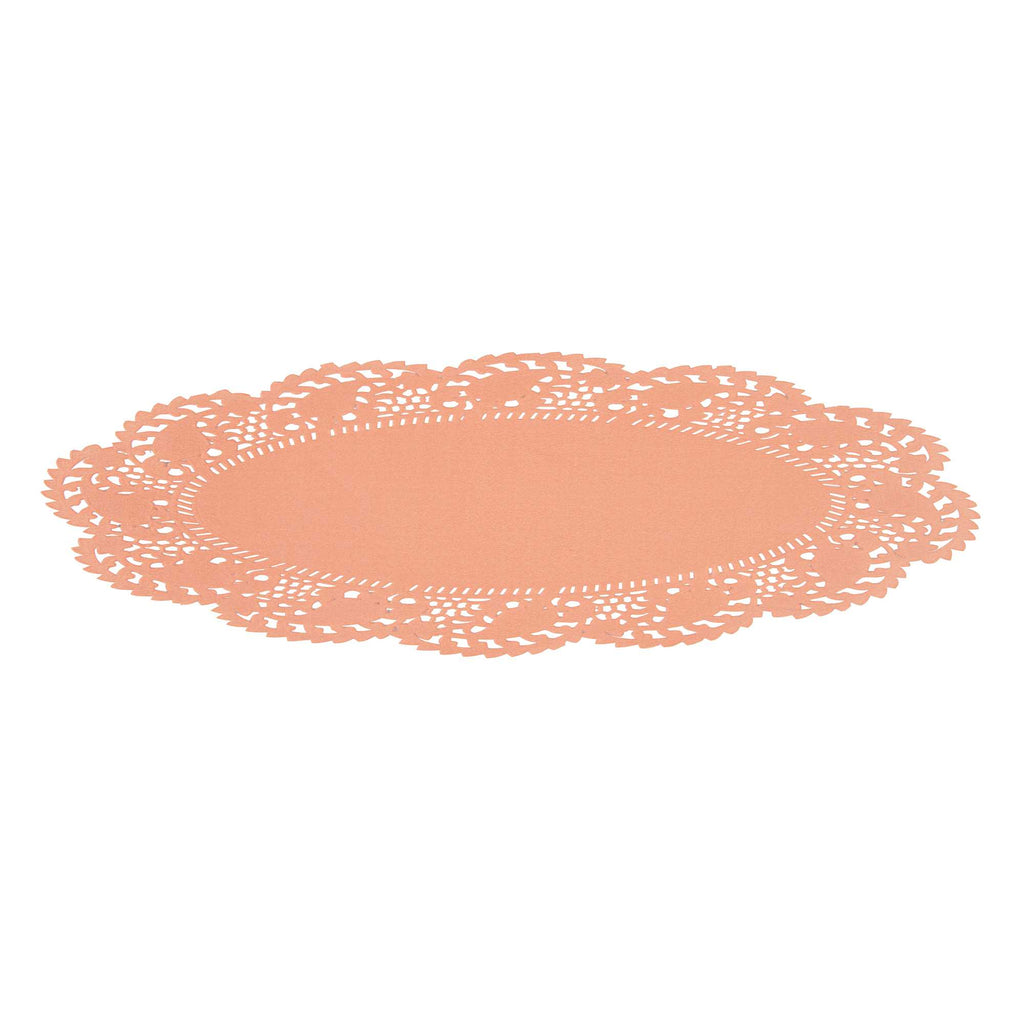 Pastry Tek Oval Coral Paper Doilies - Lace - 10 1/2" x 6 1/2" - 100 count box