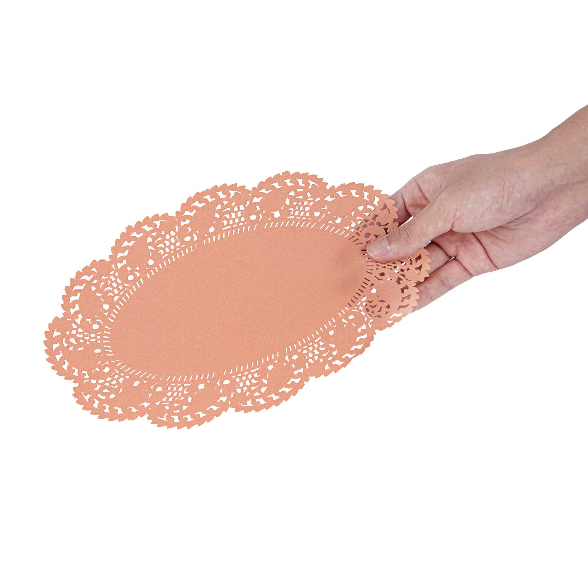 Pastry Tek Oval Coral Paper Doilies - Lace - 10 1/2" x 6 1/2" - 100 count box