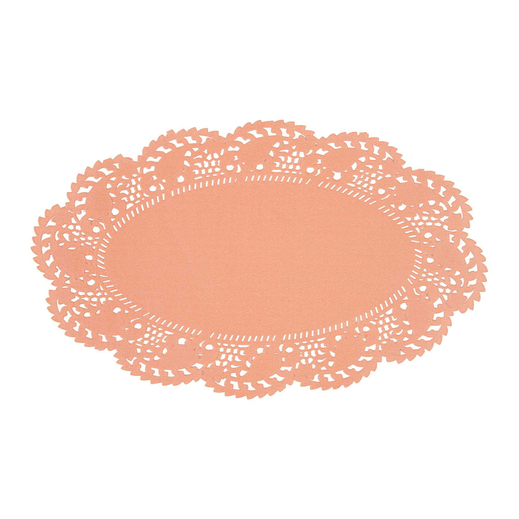 Pastry Tek Oval Coral Paper Doilies - Lace - 10 1/2" x 6 1/2" - 100 count box