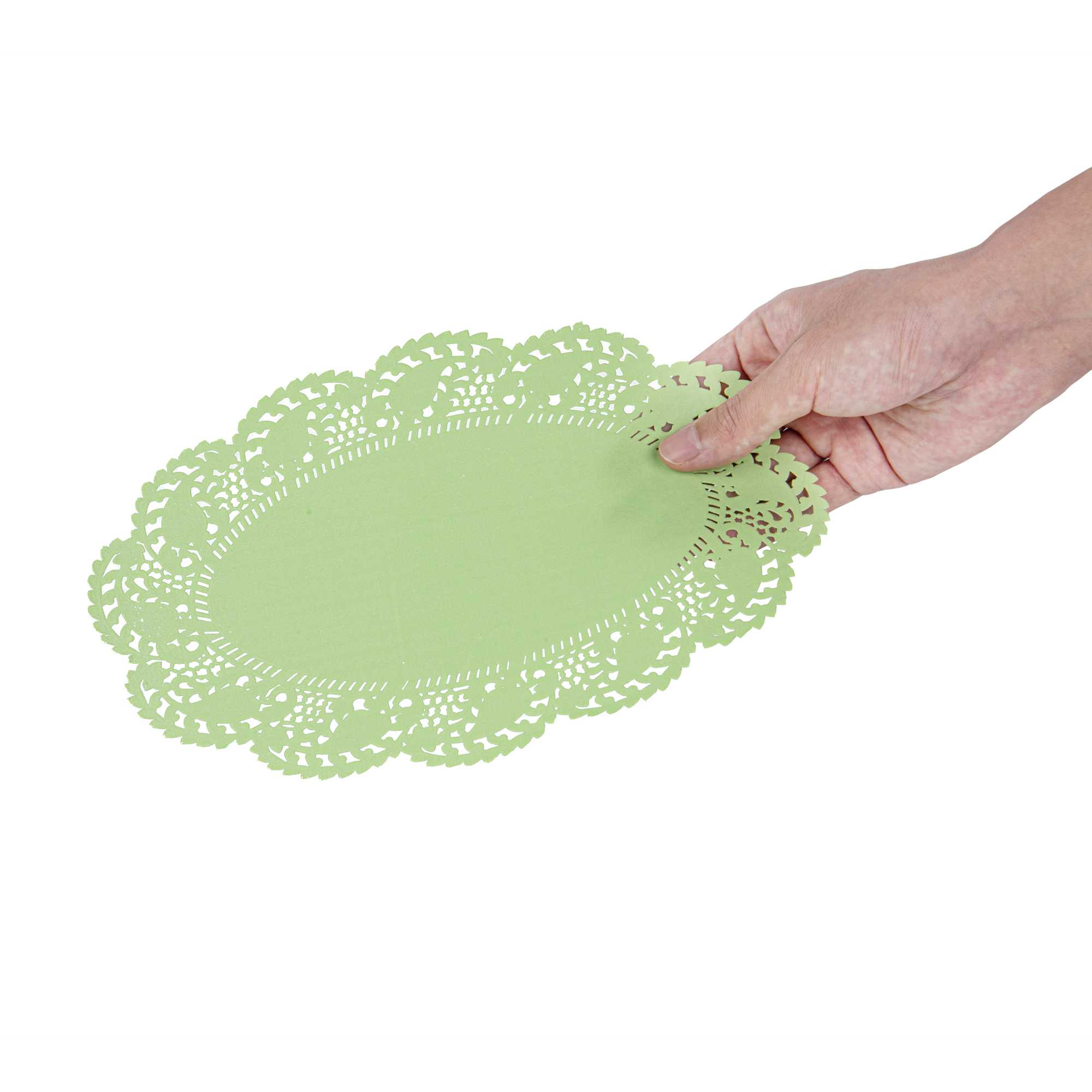 Pastry Tek Oval Green Paper Doilies - Lace - 10 1/2" x 6 1/2" - 100 count box