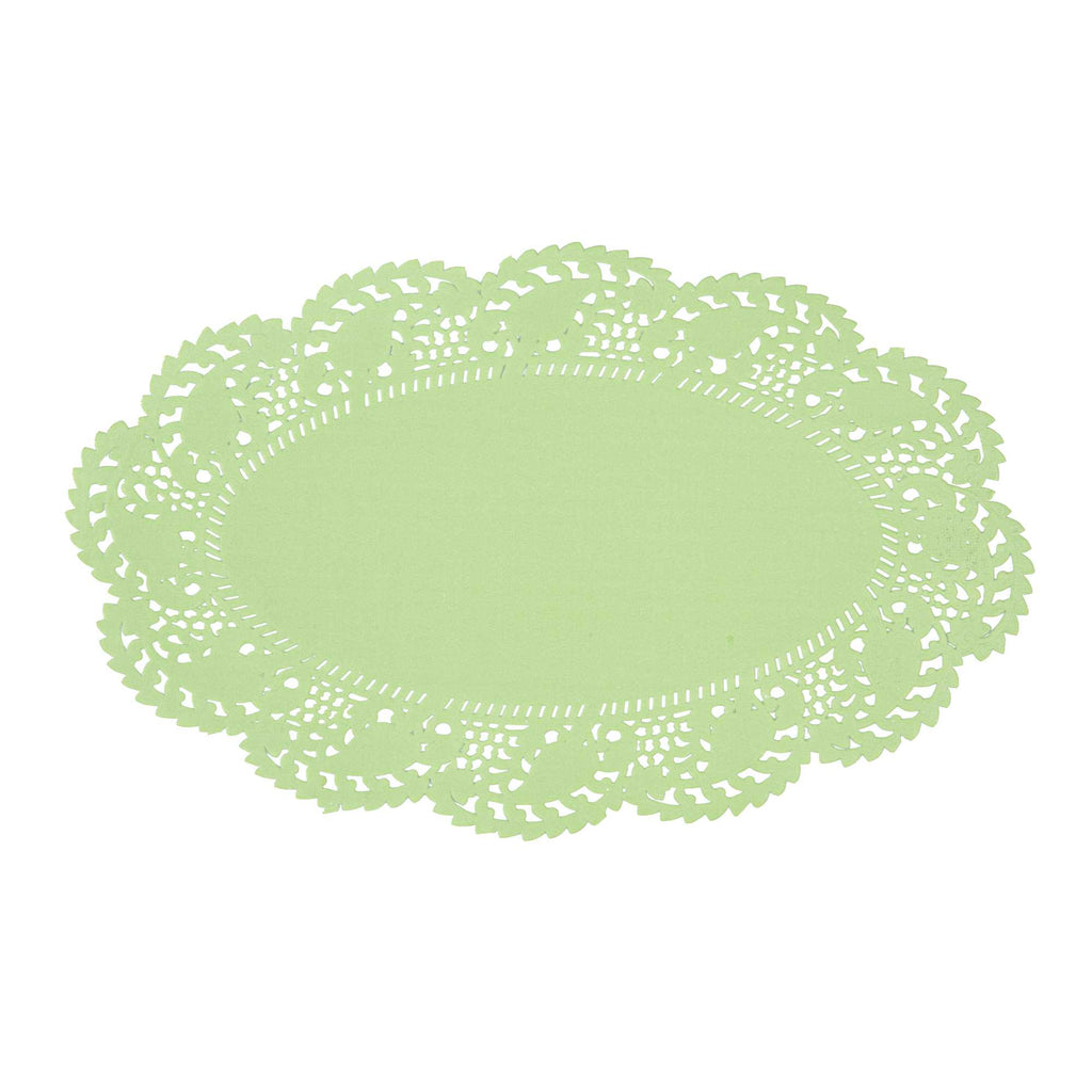Pastry Tek Oval Green Paper Doilies - Lace - 10 1/2" x 6 1/2" - 100 count box