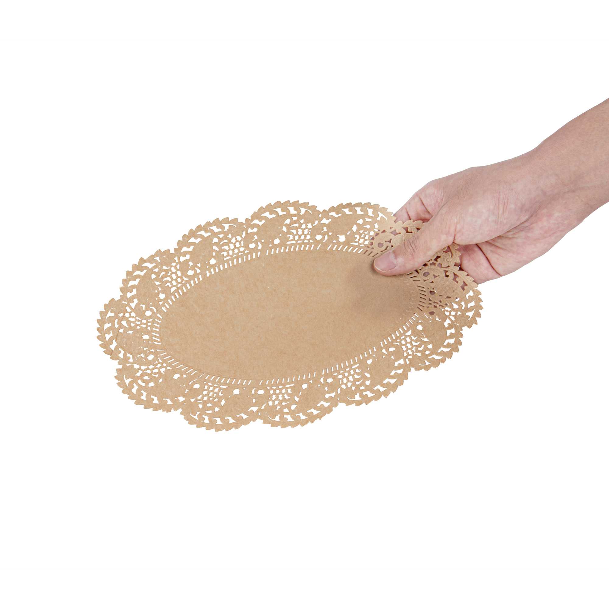 Pastry Tek Oval Kraft Paper Doilies - Lace - 10 1/2" x 6 1/2" - 100 count box