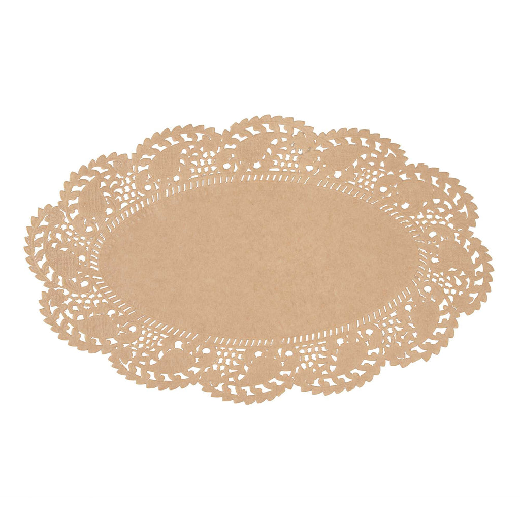 Pastry Tek Oval Kraft Paper Doilies - Lace - 10 1/2" x 6 1/2" - 100 count box